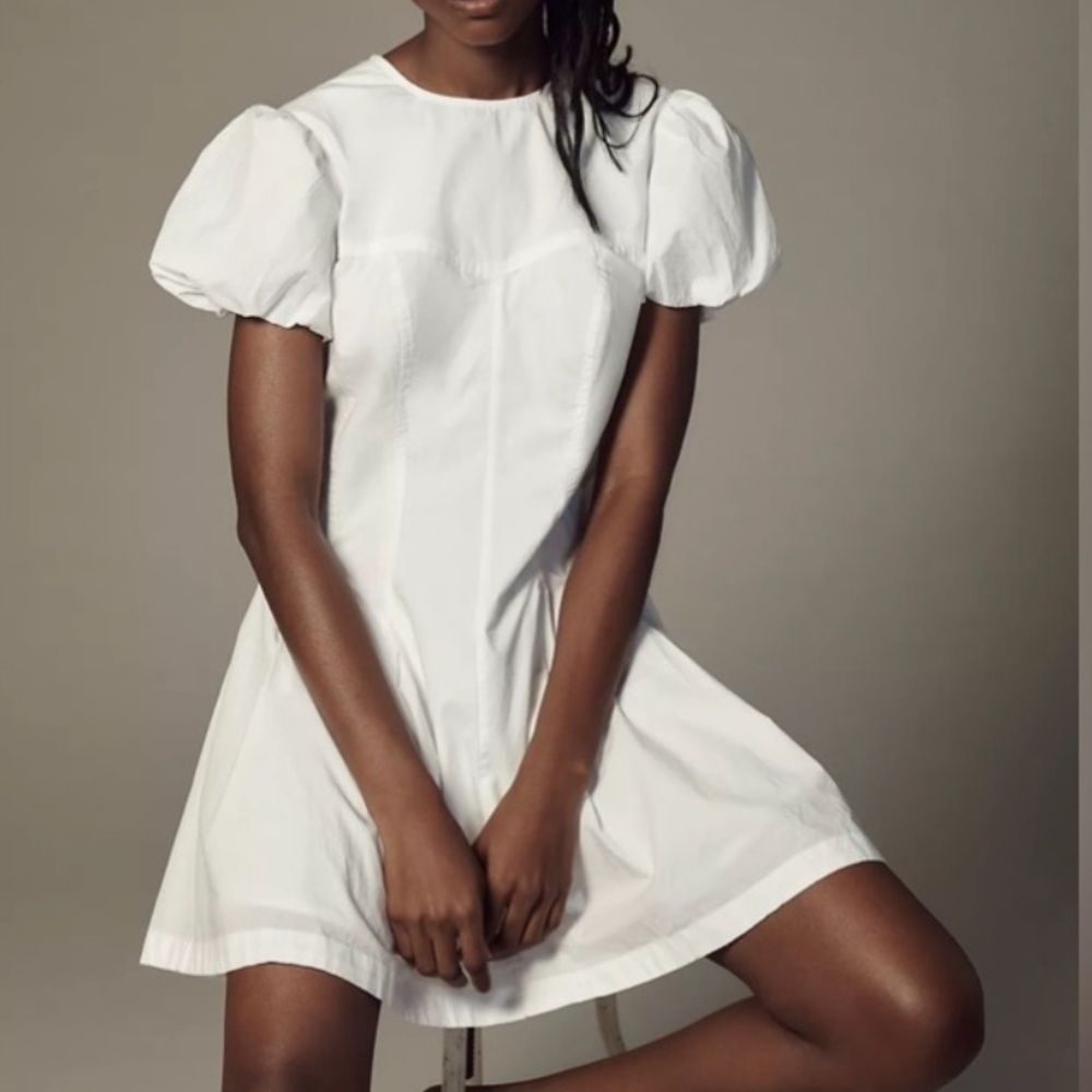 Maeve By Anthropologie white puff sleeve mini dress